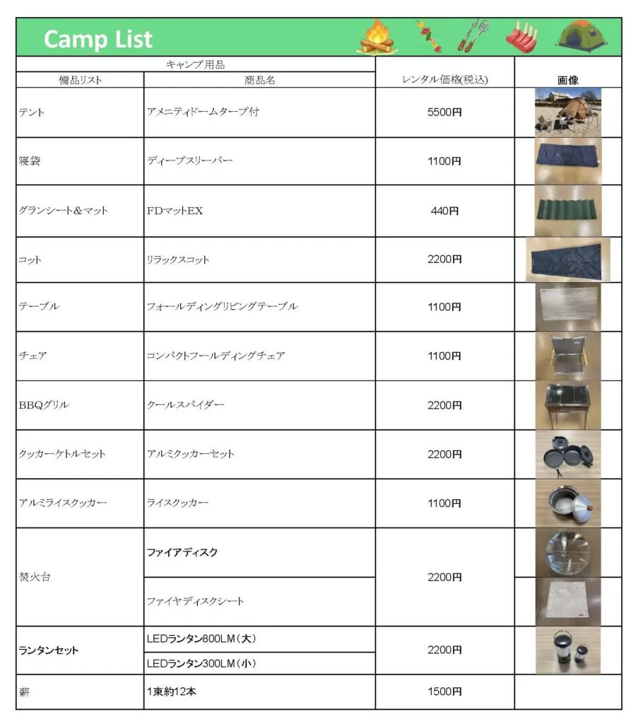BBQ レンタル品リスト１